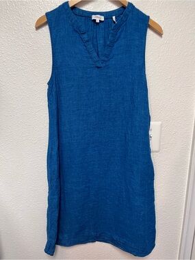 s.Oliver Sleeveless V-Neck Linen Tunic Dress in Cobalt Blue